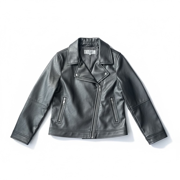 053 H&M Kids Silver/Grey Faux Leather Biker Jacket - Picture 2 of 5